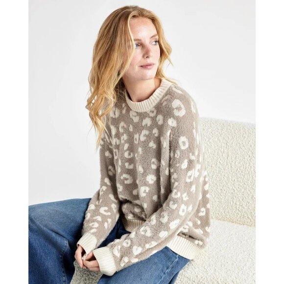 Splendid Mal Leopard Women’s Crewneck Jacquard Eyelash Sweater Size XS New with - Picture 5 of 6